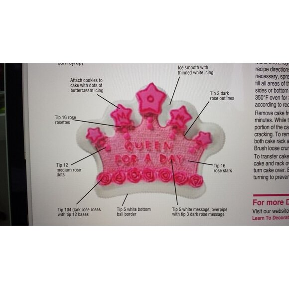 Wilton Cake Pan Crown Jello Mold Instructions Princess King 2006 2105-1015 - Picture 6 of 6